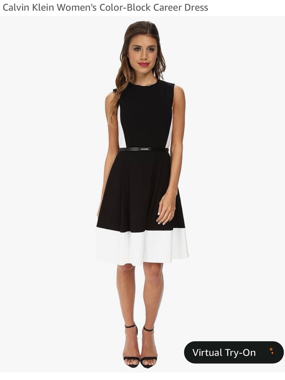 Calvin Klein Black & White Sleeveless Fit-and-Flare Dress